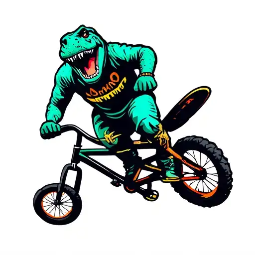 Trex riding bmx bike hip hop tattoo design idea
