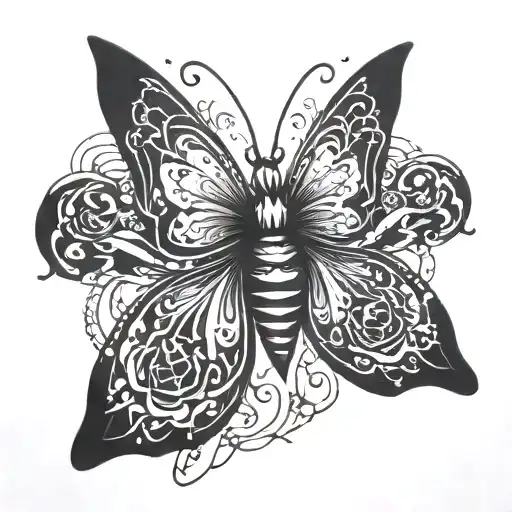Butterfly with skull  shaped wings spread wide tattoo design idea