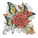 Roses with butterflys flying with the name "Keyla" tattoo design idea