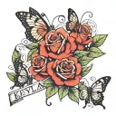 Roses with butterflys flying with the name "Keyla" tattoo design idea