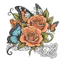 Roses with butterflys flying with the name "Keyla" tattoo design idea