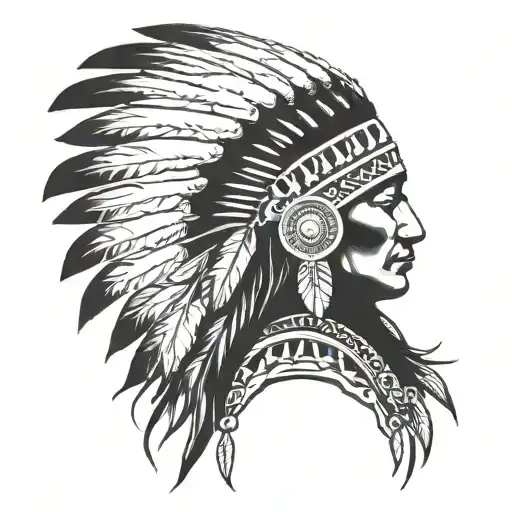 native american headress with african king sitting tattoo design idea