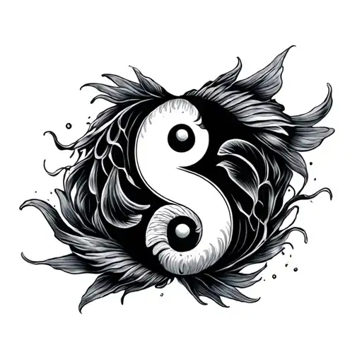 yin and yang symbol with joy fish swimming around the symbol tattoo design idea