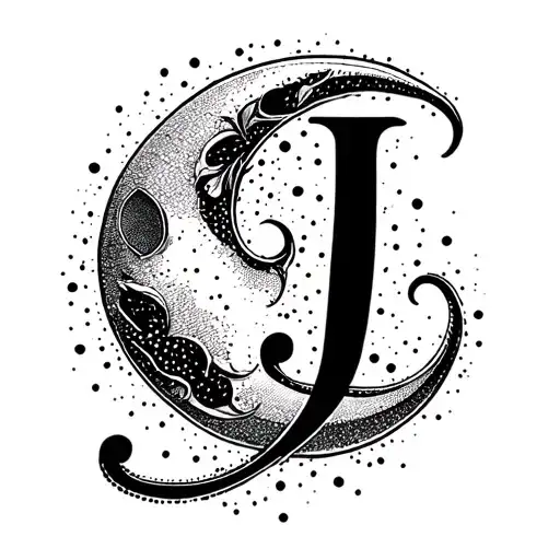 Cursive J with moon tattoo design idea