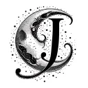 Cursive J with moon tattoo design idea