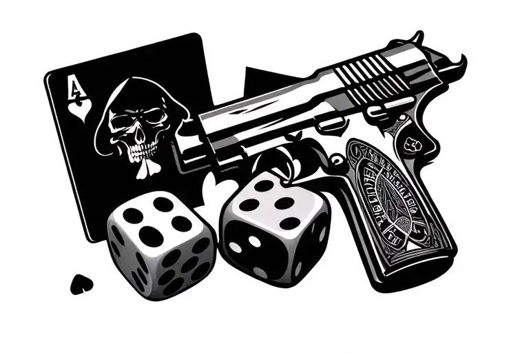 grim reaper gamble cards dice roulette baccarat smoking gun tattoo design idea