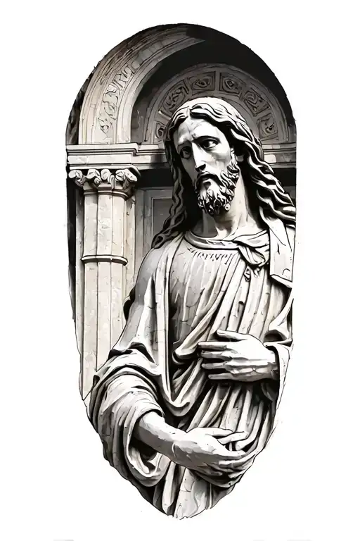 marble statue of Jesus Christ, under an arch tattoo design idea