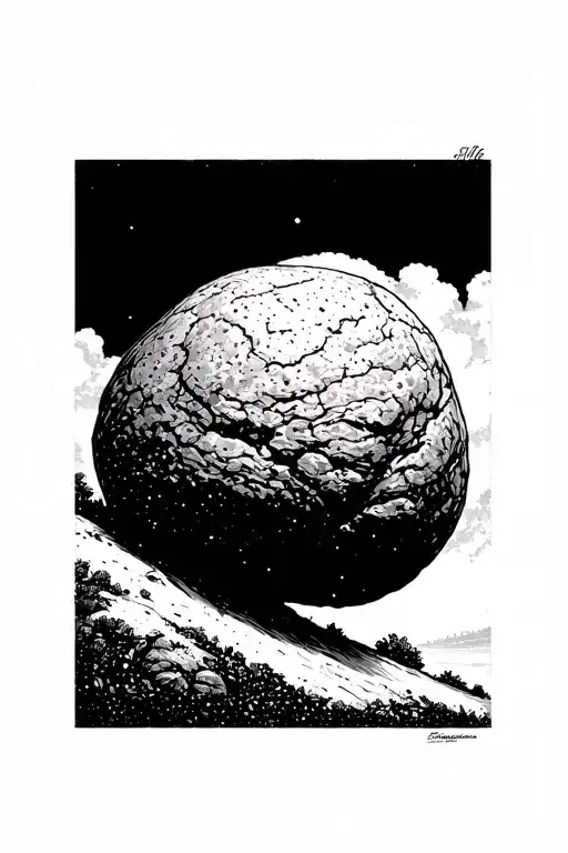 SISYPHUS Rolling Boulder Up Hill WITH LOW DOT DENSITY tattoo design idea