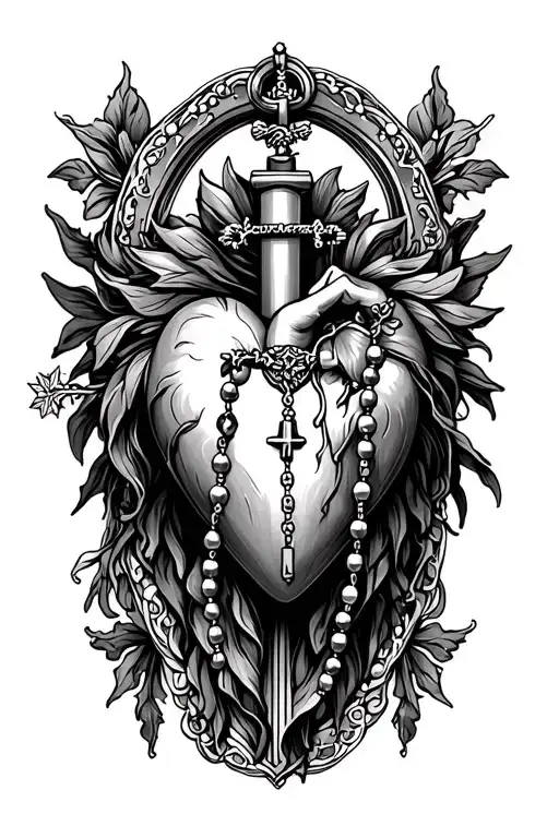 sacred Heart and rosary wrapped tattoo design idea