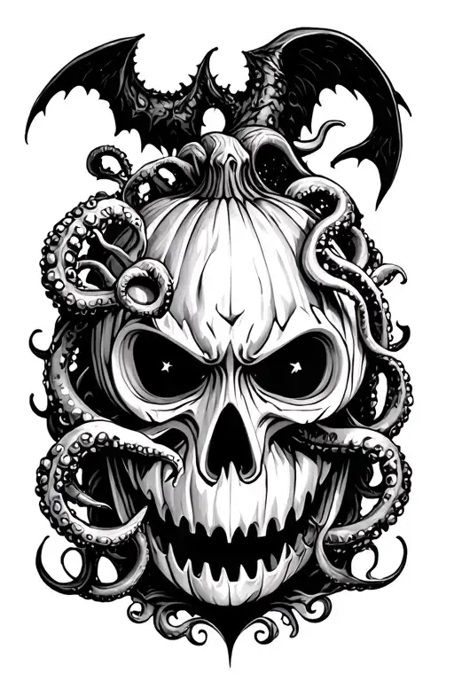 jack o lantern, tentacles, eldritch, deep space tattoo design idea