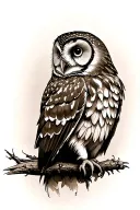 barred owl, back turned, head facing forward tattoo design idea