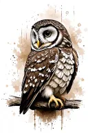 barred owl, back turned, head facing forward tattoo design idea
