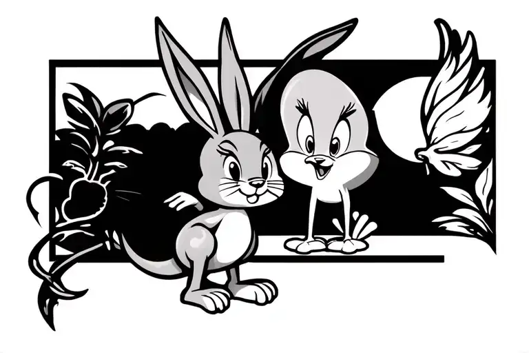bugs bunny and tweety bird tattoo design idea