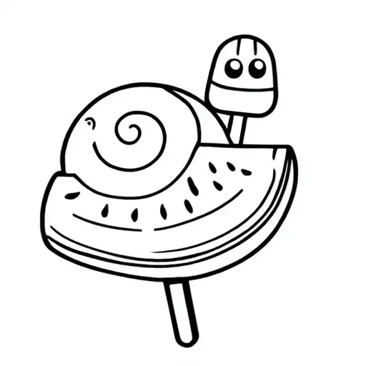 a pebble with googly eyes, a cute snail, and an ice lolly shaped like a slice of watermelon tattoo design idea