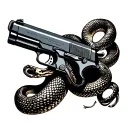 a snake rolling arm to hand o 1911 pistol tattoo design idea