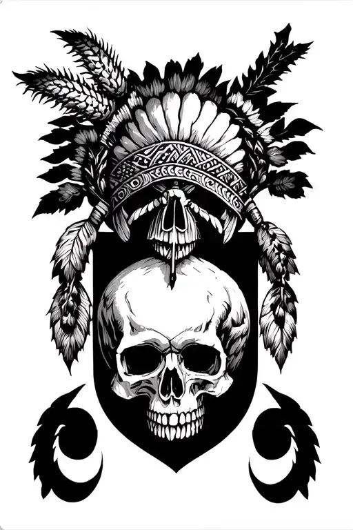 coat of arms with skull and thistle Scottish and Choctaw Native American  tattoo design idea