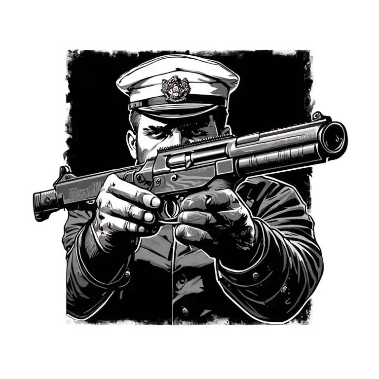 Kalashnikov machine gun in the hands of the sailor tattoo design idea