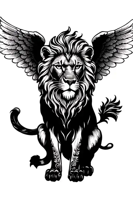 dutch lion with angel wings tattoo design idea
