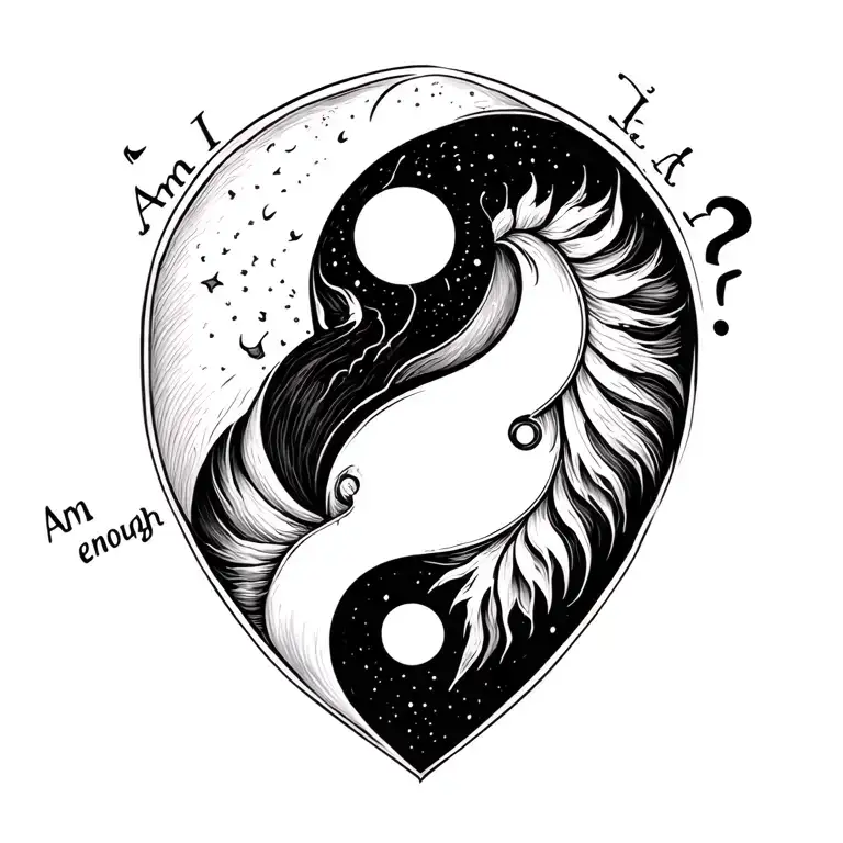 "Am I enough?" ying yang fine lines incomplete heart and the missing tattoo design idea