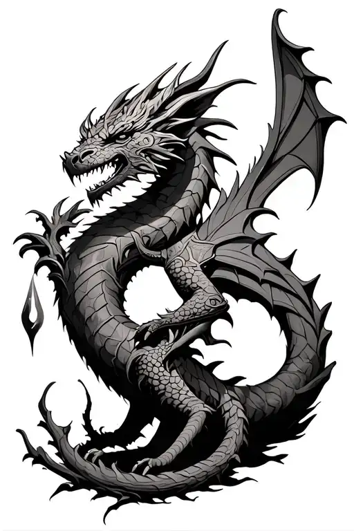 Nordic world viking tree + protector dragon tattoo design idea