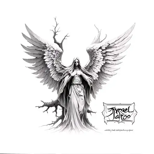 tyrael angel in dead tree tattoo design idea