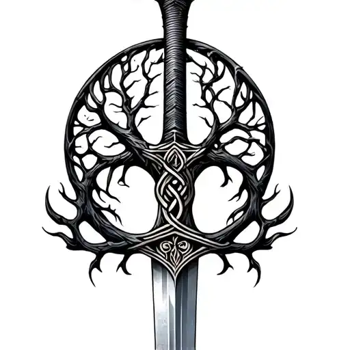 celtic tree of life as a handle of a sword tattoo design idea