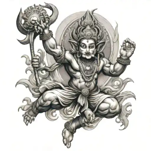 natraj with trishul and bajrangbali  tattoo design idea