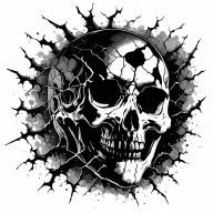 Evil looking skull with multiple cracks fading into dust tattoo design idea
