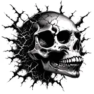 Evil looking skull with multiple cracks fading into dust tattoo design idea