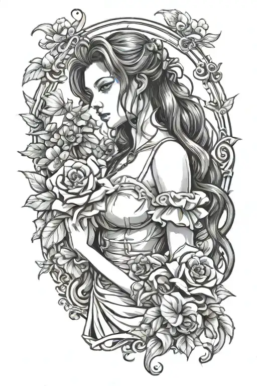 sexy aerith Gainsborough holding a flower tattoo design idea