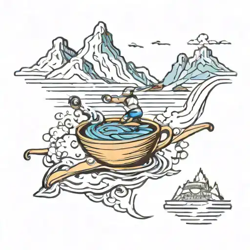 water skiing mountains, coffee tattoo design idea