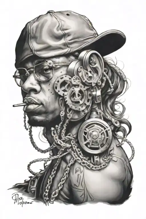 Gangsta rapper surrounded tattoo design idea