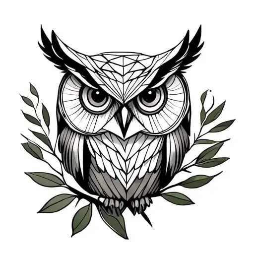 owl on an olive branch tattoo design idea