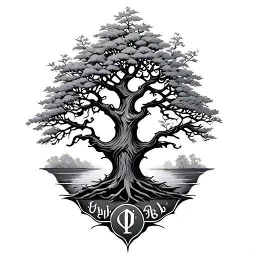 Rowan tree with carving of initials tattoo design idea