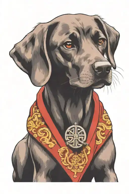 the robe covers dogs full body below neck. and is vibrant red. tattoo design idea