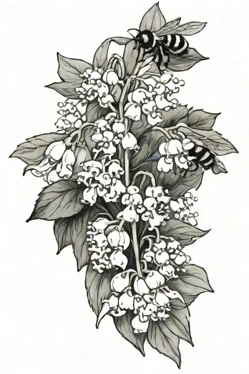 lily of the valley, delphinium, bumblebee, Sam, lilli tattoo design idea