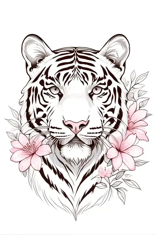 tiger and flowers tattoo design idea