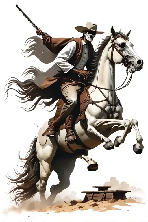 skelton cowboy riding a skeleton horse tattoo design idea