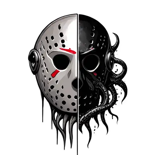 cthulhu jason voorhees mask split tattoo design idea
