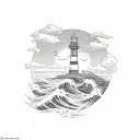waves, lighthouse, sea, mountain, circle night sky tattoo design idea