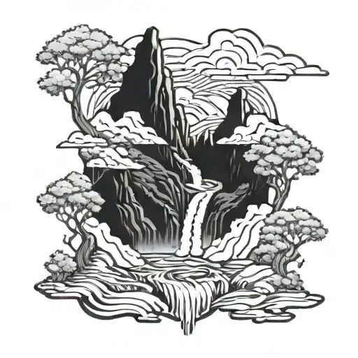 Utah mountains inside of a waterfall  tattoo design idea