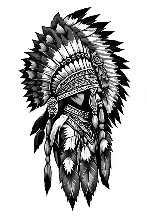 Navajo warrior headdress with roses tattoo design idea