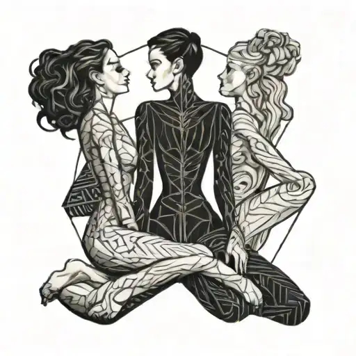 A full body image of a beautiful feminine shemale in a frontal embrace with a submissive young woman  tattoo design idea