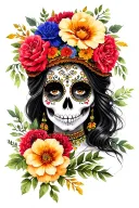 Catrina Mexican woman com Flores tattoo design idea
