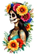 Catrina Mexican woman com Flores tattoo design idea