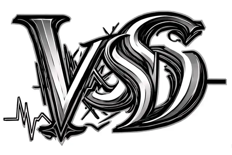 "SS" "V D"heartbeat line running tattoo design idea