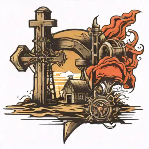 cross oilfield tattoo design idea