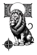 lion with a navigation compass tattoo design idea