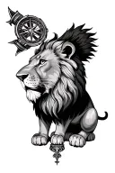lion with a navigation compass tattoo design idea