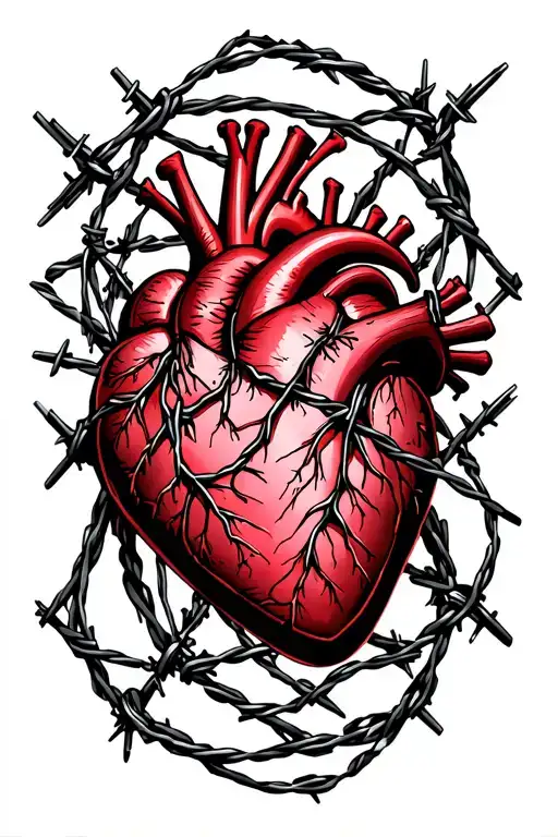 heart surrounded by barbed wire tattoo design idea